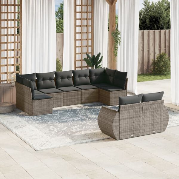 vidaXL Set de muebles de jardín 9 pzas y cojines ratán sintético gris