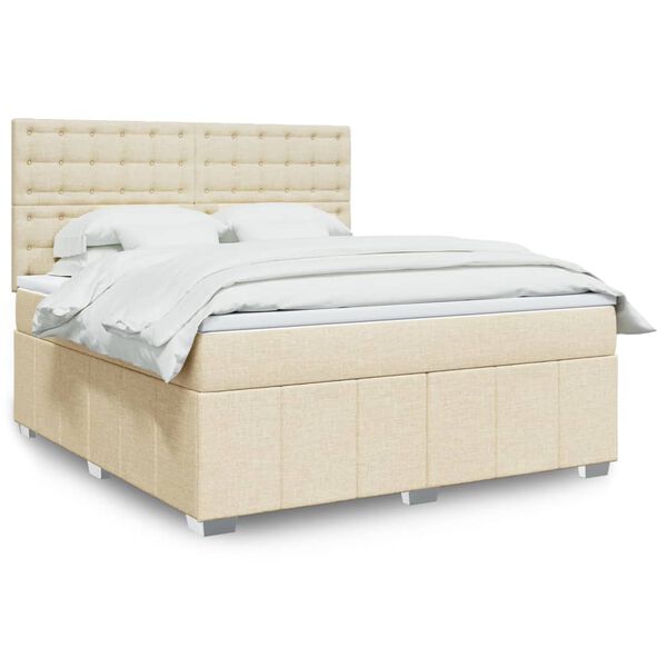 vidaXL Cama box spring con colch&oacute;n tela color crema 180x200 cm