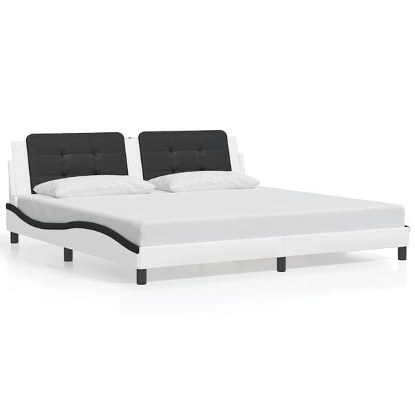 vidaXL Estructura de cama sin colch&oacute;n Zadar cuero sint&eacute;tico blanco negro 200x200 cm
