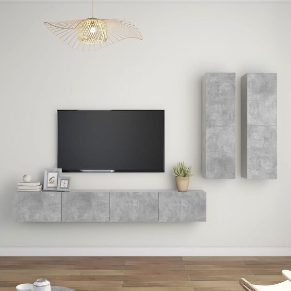 vidaXL Set muebles de sal&oacute;n TV 4 pzas madera ingenier&iacute;a gris hormig&oacute;n