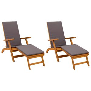vidaXL Recliner y tumbona plegable 2 uds. Madera de Acacia S&oacute;lida Gris