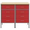 vidaXL Armario de trabajo con caj&oacute;n 2 pcs Rojo y Gris 100 x 55 x 85 cm
