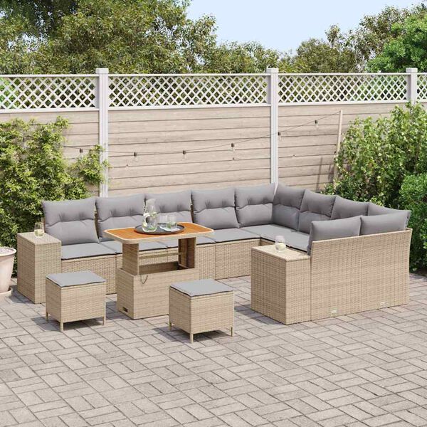 vidaXL Conjunto de sof&aacute; de jard&iacute;n con coj&iacute;n 12 pcs Beige y Gris Claro