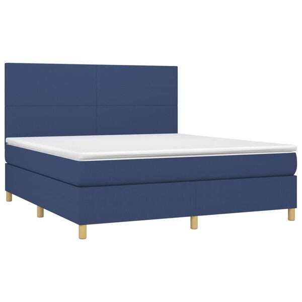 vidaXL Cama box spring colch&oacute;n y luces LED tela azul 160x200 cm