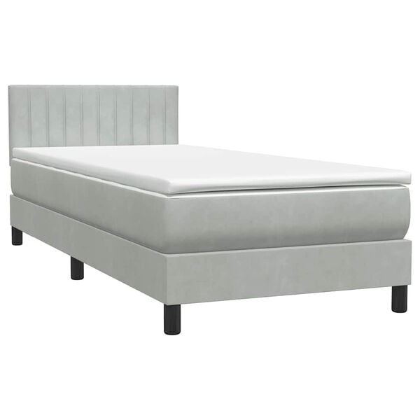 vidaXL Cama box spring con colch&oacute;n terciopelo gris claro 80x220 cm