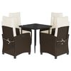 vidaXL Set comedor de jard&iacute;n 5 piezas y cojines rat&aacute;n sint&eacute;tico marr&oacute;n