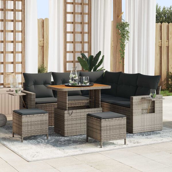 vidaXL Conjunto de sof&aacute; de jard&iacute;n 8 pcs Gris rat&aacute;n sint&eacute;tico