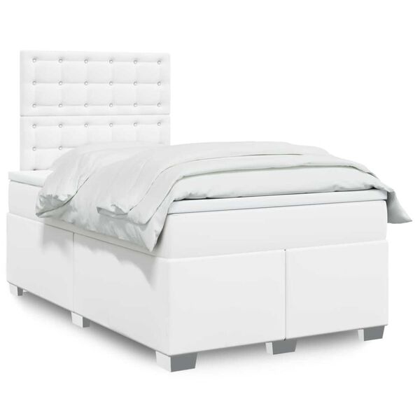 vidaXL Cama box spring con colchón cuero sintético blanco 120x190 cm