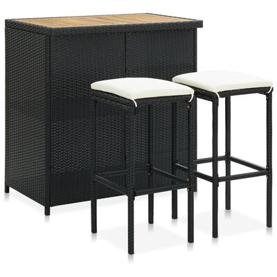 vidaXL Set de mesa y sillas de bar jardín 3 pzas ratán sintético negro