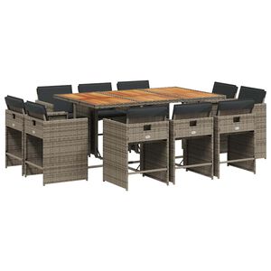 vidaXL Set de comedor de jard&iacute;n 11 pzas y cojines rat&aacute;n sint&eacute;tico gris