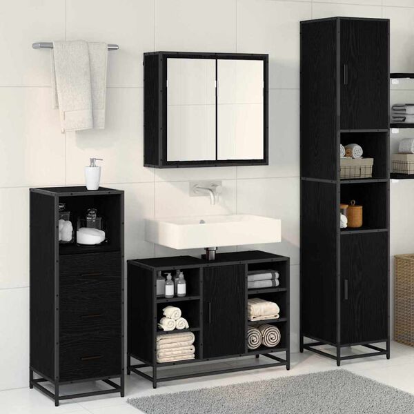 vidaXL Juego de muebles de ba&ntilde;o 3 pcs Roble Negro Madera de ingenier&iacute;a