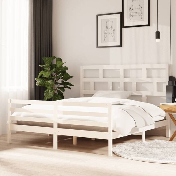 vidaXL Estructura de cama doble sin colchón madera maciza blanco