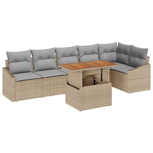 vidaXL Conjunto de sof&aacute; de jard&iacute;n 7 pcs Beige Polirat&aacute;n