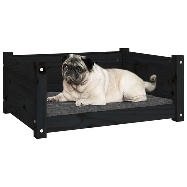 vidaXL Cama para perros madera maciza de pino negro 65,5x50,5x28 cm