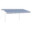 vidaXL Toldo autom&aacute;tico LED sensor de viento azul y blanco 4x3,5 m