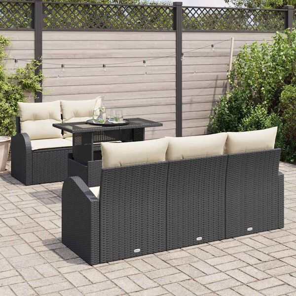 vidaXL Conjunto de sof&aacute; de jard&iacute;n 6 pcs Negro rat&aacute;n sint&eacute;tico