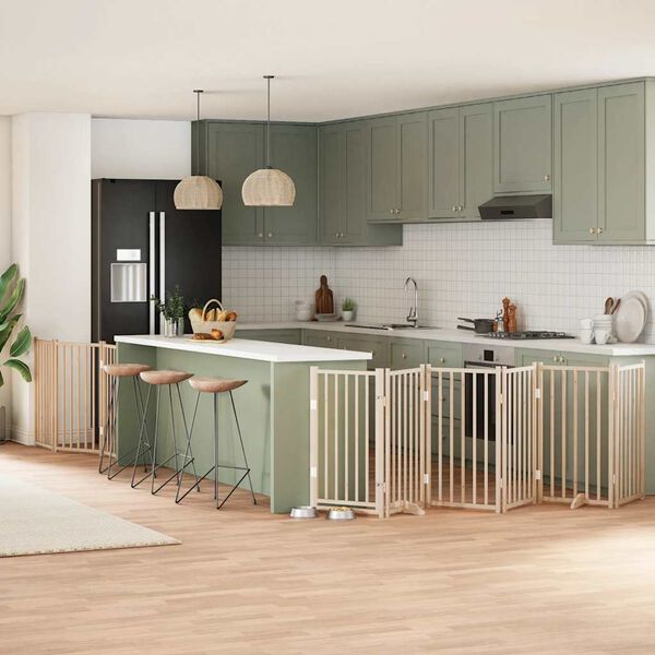 vidaXL Puerta para perros plegable 9 paneles madera de &aacute;lamo 450 cm