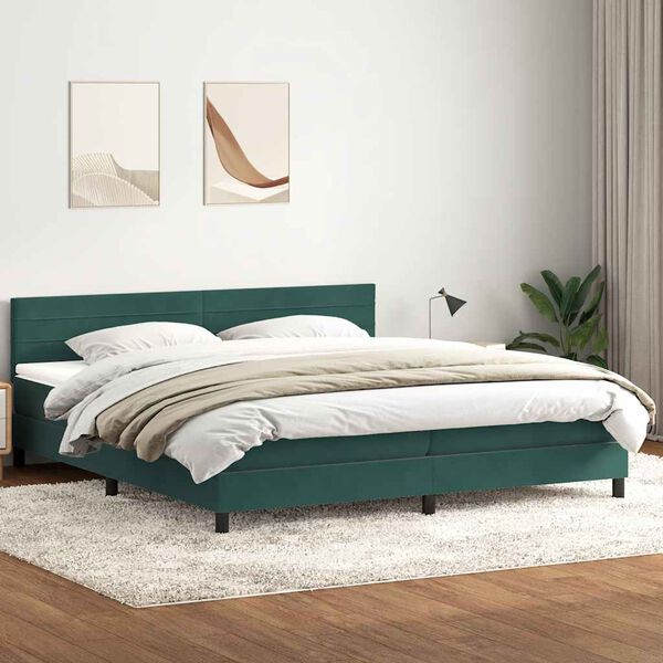 vidaXL Cama box spring con colch&oacute;n y LED terciopelo verde oscuro 180x220 cm