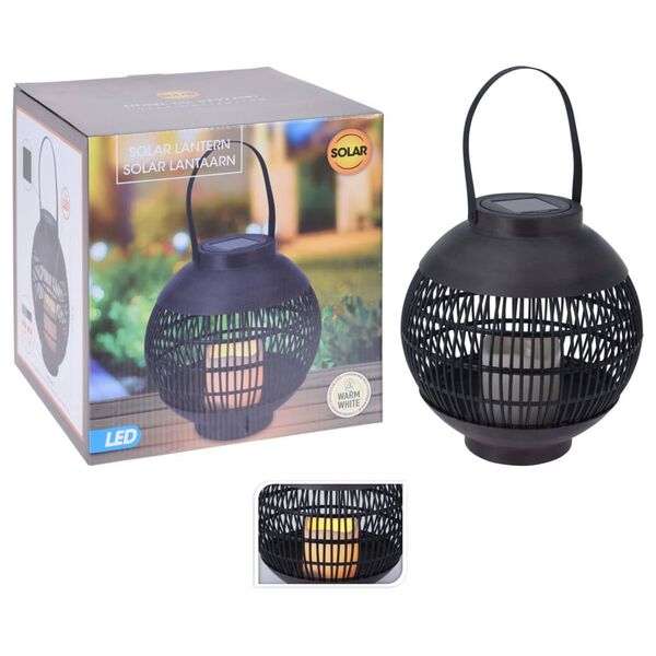 ProGarden Farol solar LED con vela rat&aacute;n negro