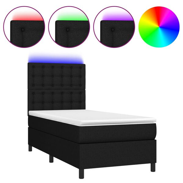 vidaXL Cama box spring colch&oacute;n y luces LED tela negro 80x200 cm