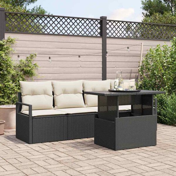 vidaXL Conjunto de sof&aacute; de jard&iacute;n 5 pcs Negro Polirat&aacute;n
