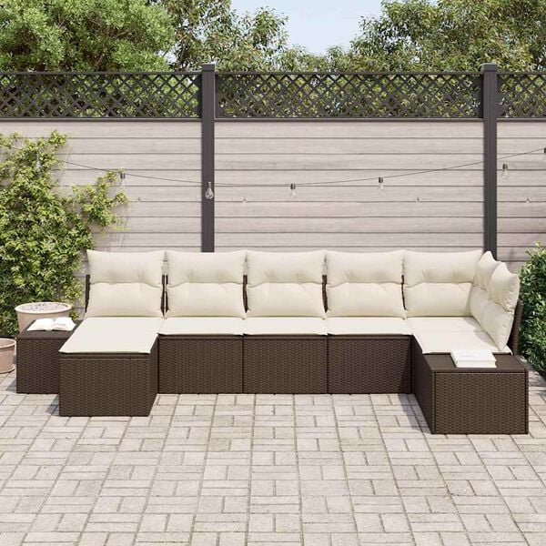 vidaXL Conjunto de sofá de jardín 7 pcs Marrón ratán sintético