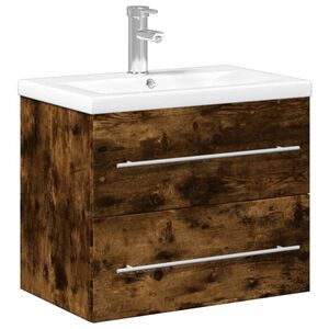 vidaXL Mueble de ba&ntilde;o con lavabo integrado roble ahumado