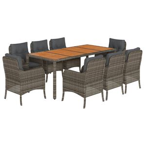 vidaXL Set comedor jard&iacute;n 9 pzas y cojines rat&aacute;n sint&eacute;tico gris
