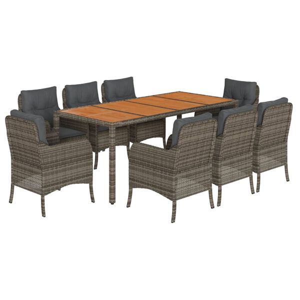 vidaXL Set comedor jardín 9 pzas y cojines ratán sintético gris