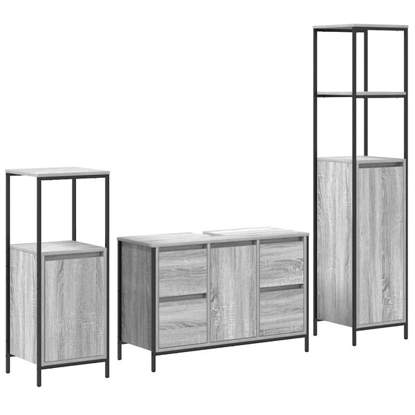 vidaXL Juego de muebles de ba&ntilde;o con caj&oacute;n 3 pcs Gris sonoma y Negro