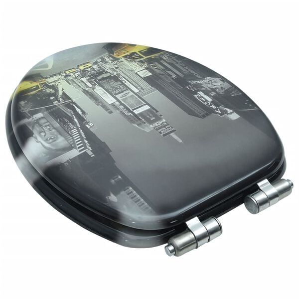 vidaXL Asiento inodoro WC tapa de cierre suave MDF diseño Nueva York