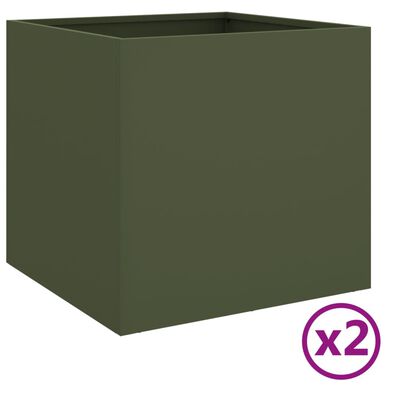 vidaXL Jardineras 2 uds acero laminado en frío verde oliva 49x47x46 cm