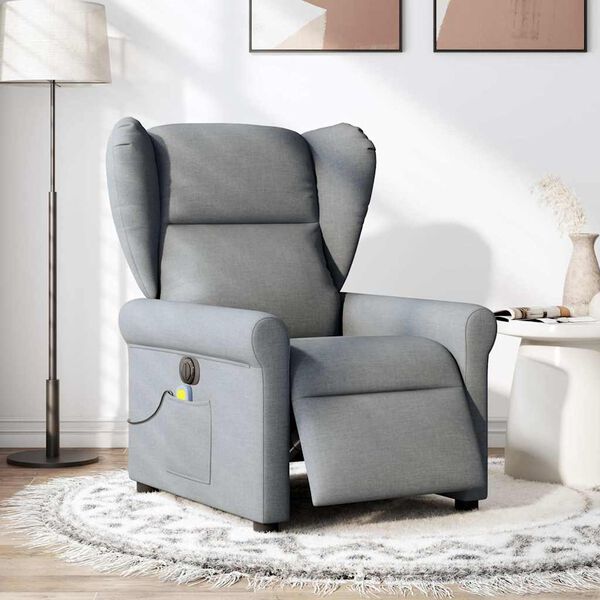 vidaXL Sill&oacute;n reclinable de masaje el&eacute;ctrico tela gris claro