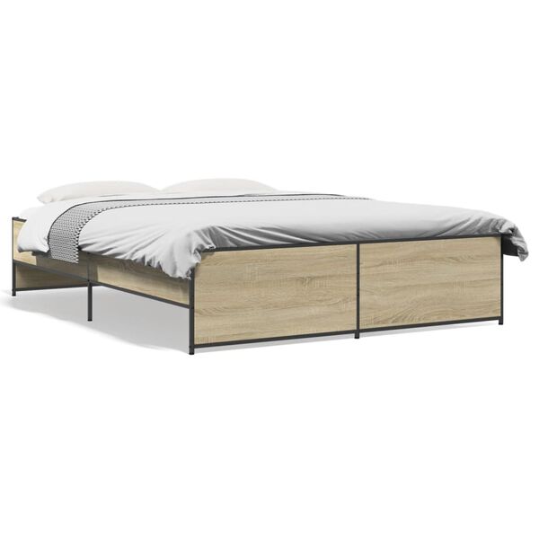 vidaXL Estructura cama madera ingenier&iacute;a metal roble Sonoma 150x200 cm