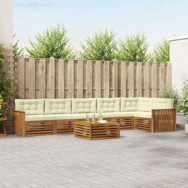 vidaXL Conjunto de sof&aacute;s de exterior con coj&iacute;n 7 pcs Natural y Crema