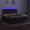 vidaXL Cama box spring colch&oacute;n luces LED tela marr&oacute;n oscuro 160x200cm