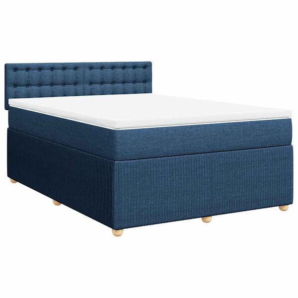 vidaXL Cama box spring con colch&oacute;n tela azul 140x200 cm