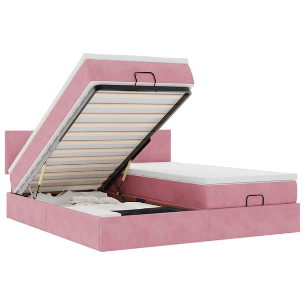 vidaXL Estructura de cama otomana colchones terciopelo rosa 200x200cm