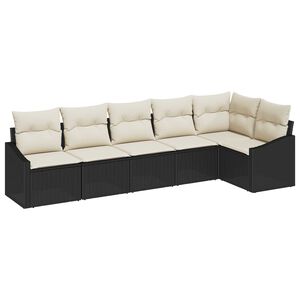 vidaXL Conjunto de sof&aacute;s de jard&iacute;n 6 uds. Negro y rat&aacute;n sint&eacute;tico
