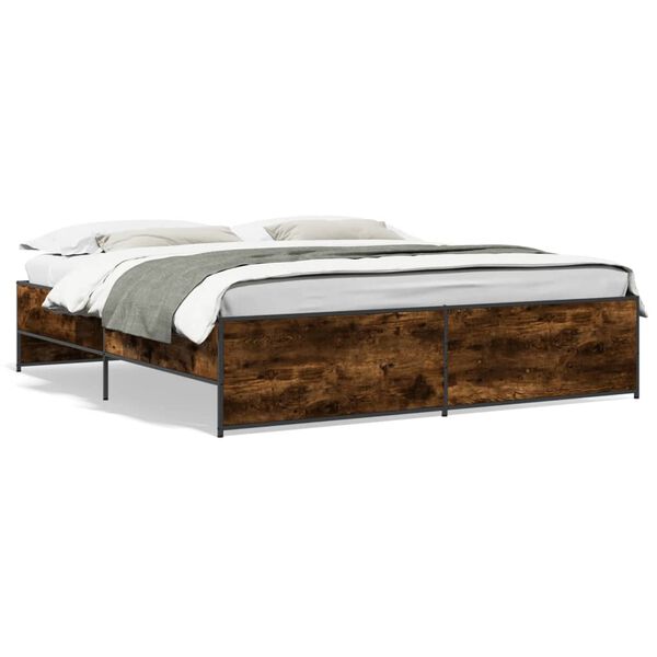vidaXL Estructura cama madera ingenier&iacute;a metal roble ahumado 200x200cm