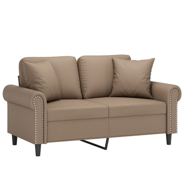 vidaXL Sof&aacute; 2 plazas almohadas y cojines cuero sint&eacute;tico capuchino