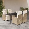 vidaXL Set comedor de jard&iacute;n 5 pzas con cojines rat&aacute;n sint&eacute;tico beige