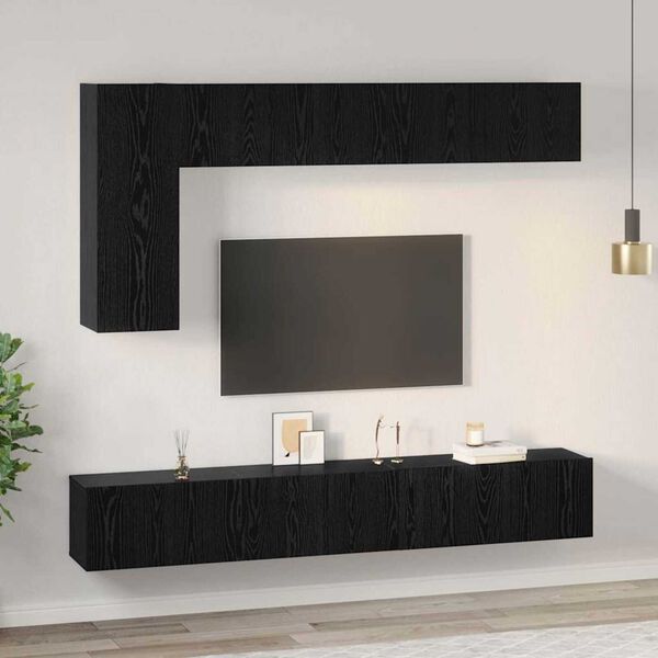 vidaXL Conjunto de mueble de TV 6 pcs Roble Negro Madera de ingenier&iacute;a