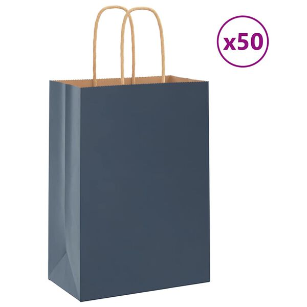 vidaXL Bolsas de papel con asas 50 uds azul 15x8x21 cm