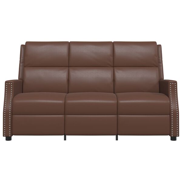 vidaXL Sillón reclinable de masaje de 3 plazas cuero sintético marrón