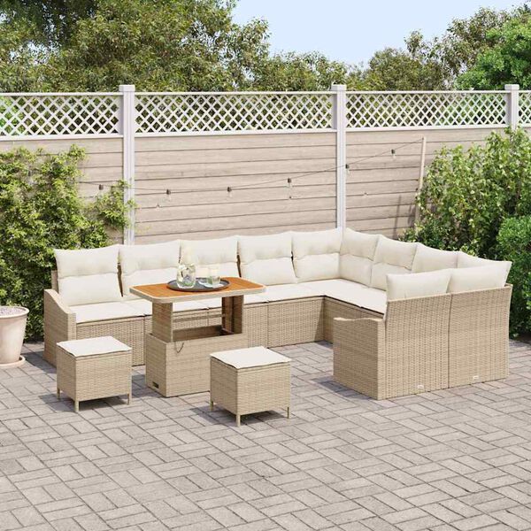 vidaXL Conjunto de sofá de jardín con cojín 12 pcs Beige Poliratán