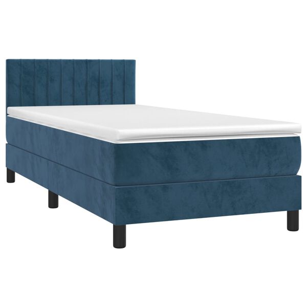 vidaXL Cama box spring colch&oacute;n y LED terciopelo azul oscuro 90x200 cm