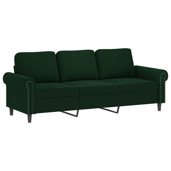 vidaXL Sof&aacute; de 3 plazas con taburete de terciopelo verde oscuro 180 cm
