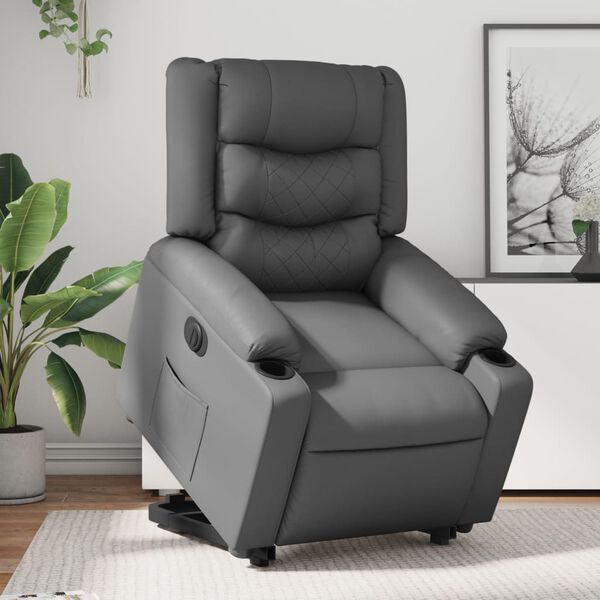vidaXL Sill&oacute;n reclinable elevable el&eacute;ctrico de cuero sint&eacute;tico gris