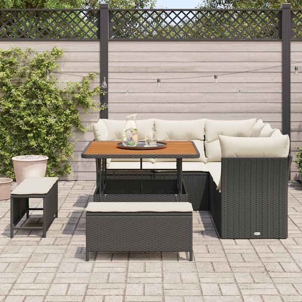 vidaXL Conjunto de sof&aacute;s de jard&iacute;n 8 pcs Negro rat&aacute;n sint&eacute;tico